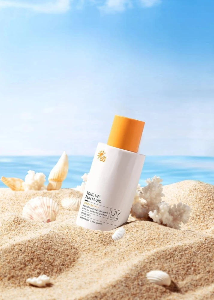 Sunscreen products on beach